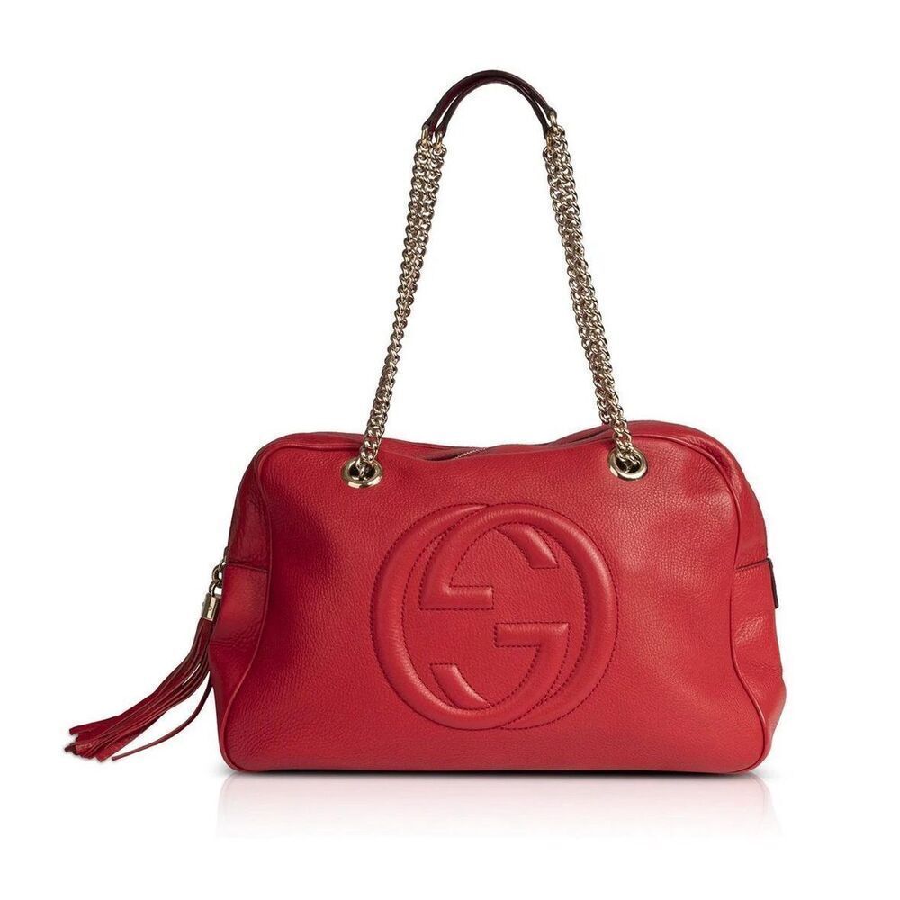 Gucci Red Leather Soho Bowler Chain Shoulder Bag